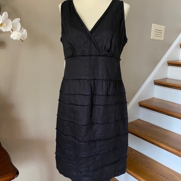 Talbots Tiered Black Linen Dress 10 - Picture 5 of 8